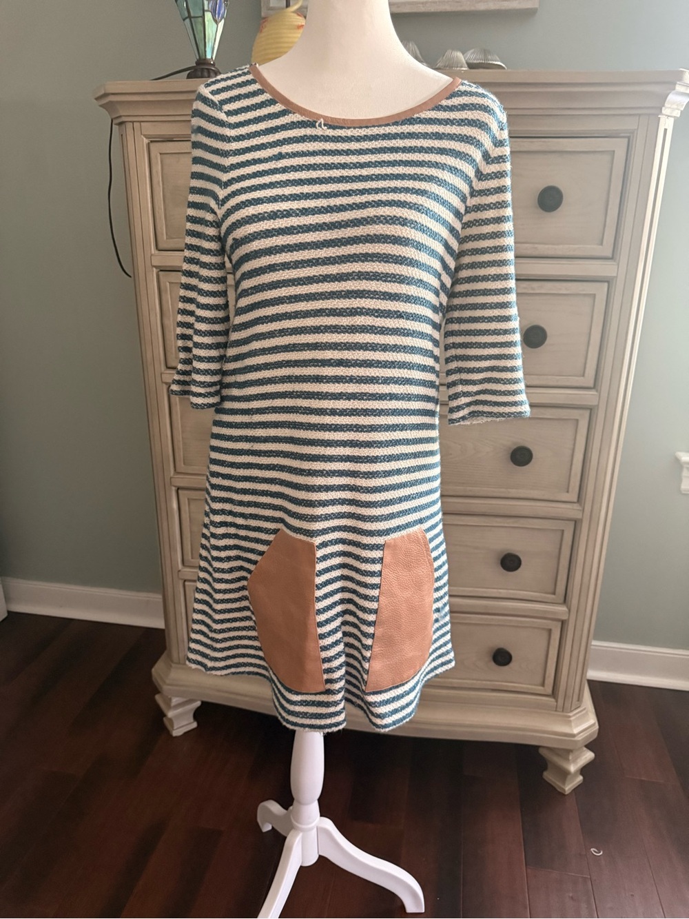 Anthropology Striped Knit Top with Navy  Stitching